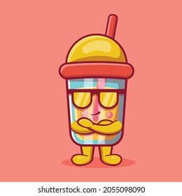 cool bubble tea drink mascot isolated cartoon in flat style