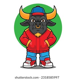 Cool Bull Fashion Cartoon Illustration