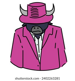 cool bull in pink jacket