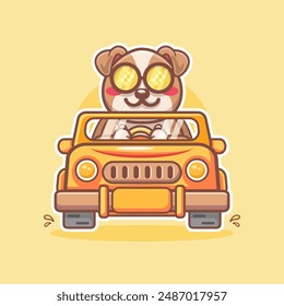 cool bulldog animal character mascot driving a car isolated cartoon