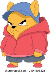 cool bulldog dressed in hoodie jacket with serious face, creative illustration design