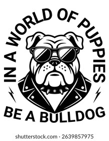 Cool Bulldog with Sunglasses and Leather Jacket T-Shirt Design