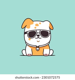 Cool bulldog wearing sunglasses cartoon doggy puppy illustration