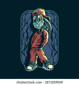 cool bunny cartoon style illustration for merchandise or poster designs