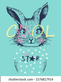 Cool bunny head in t shirt with star kids vector illustration for t shirt