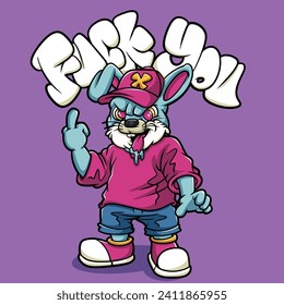 Cool Bunny Streetwear Graffiti Cartoon illustration. Vector graphic for t-shirt prints, posters and other uses.