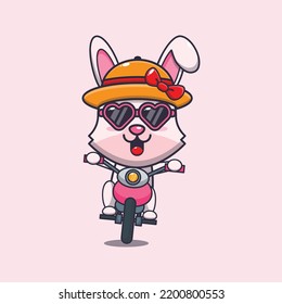 Cool Bunny With Sunglasses Riding A Motorcycle In Summer Day.