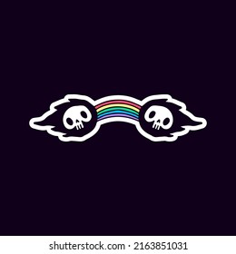 Cool  burning skulls with rainbow, illustration for t-shirt, sticker, or apparel merchandise. With doodle, retro, and cartoon style.