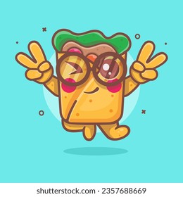cool burrito food character mascot with peace sign hand gesture isolated cartoon in flat style design 