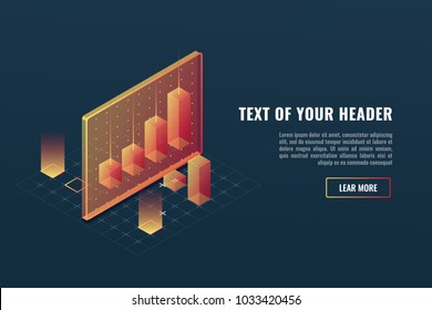 Cool Business Analytics Concept, Data Visualization, 3d Infographics, Charts And Diagram Isometric Vector Illustration  