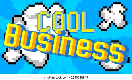 Cool Business. Pixelated word with geometric graphic background. Vector cartoon illustration.