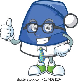 Cool Businessman blue christmas hat mascot cartoon character