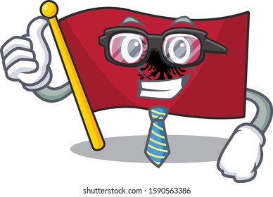 Cool Businessman flag albania Scroll cartoon character with glasses