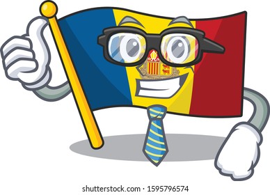 Cool Businessman flag andorra Scroll cartoon character with glasses