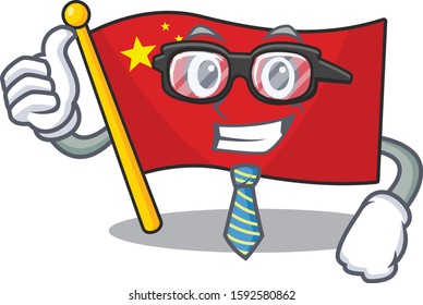 Cool Businessman flag china Scroll cartoon character with glasses