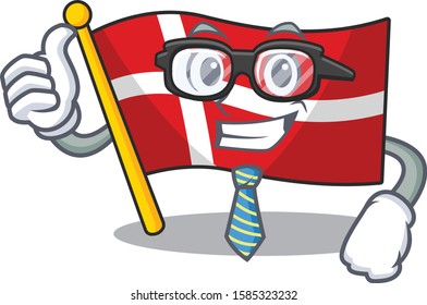 Cool Businessman flag denmark with cartoon character
