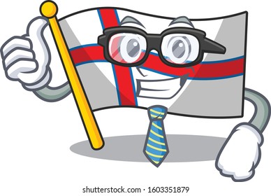 Cool Businessman flag faroe island Scroll cartoon character with glasses