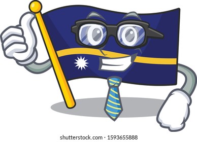 Cool Businessman flag nauru Scroll cartoon character with glasses
