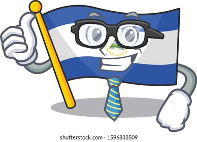 Cool Businessman flag nicaragua Scroll cartoon character with glasses