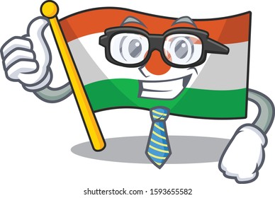 Cool Businessman flag niger Scroll cartoon character with glasses