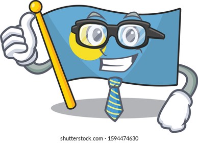 Cool Businessman flag palau Scroll cartoon character with glasses