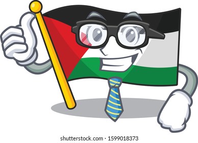 Cool Businessman flag palestine Scroll cartoon character with glasses