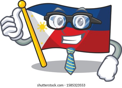 Cool Businessman flag philippines with cartoon character