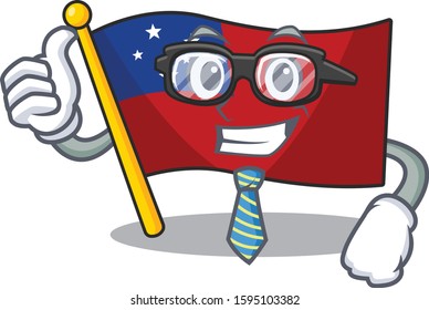 Cool Businessman flag samoa Scroll cartoon character with glasses