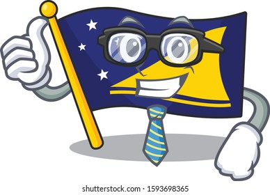 Cool Businessman flag tokelau Scroll cartoon character with glasses