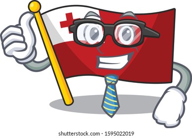 Cool Businessman flag tonga Scroll cartoon character with glasses