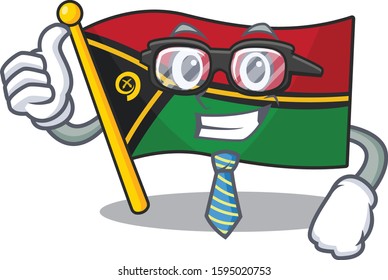 Cool Businessman flag vanuatu Scroll cartoon character with glasses