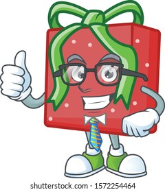 Cool Businessman red gift box mascot cartoon character