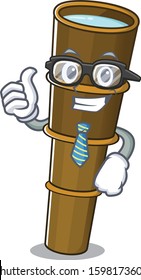 Cool Businessman telescope Scroll cartoon character with glasses