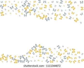 Cool butterfly cloth vip backdrop on white. Spring butterfly linen theme vector with gold and silver metallic silhouette. Premium repeating insect fabric clipart for garments.