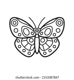 Fría mariposa con un patrón en las alas. Icono. Libro de Colores para niños. Imagen vectorial en blanco y negro