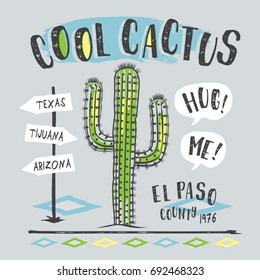 Cool cactus illustration, tee shirt graphics, vectors , typography