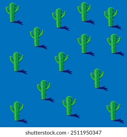 Cactos frescos usam cactos verdes em um vetor de fundo azul.