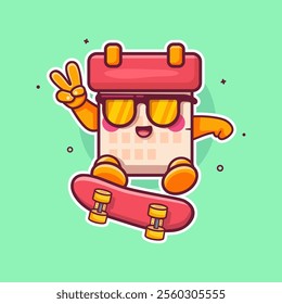 cool calendar character mascot playing skateboard isolated cartoon