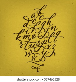 Cool calligraphic poster. The alphabet written with calligraphy pen. 
