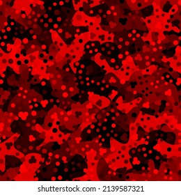 Buen camuflaje para niñas con un fondo de patrón sin fisuras. Estilo de ropa moderno enmascarando la imagen repetida de camo. Colores de rubí rojo y marrón textura decorativa. Ilustración vectorial de elemento de diseño.