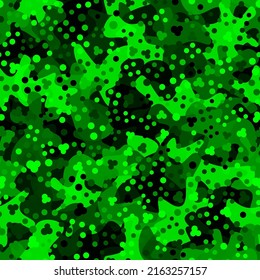 Cool camouflage for girls seamless pattern background. Modern clothing style masking camo repeat print. Toxic green and lime colors decorative texture. Design element vector illustration.