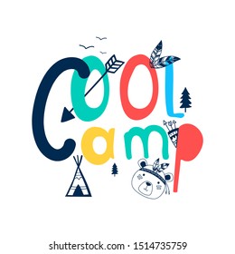 Cool camp slogan and hand drawing icons vector.