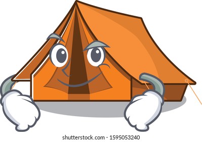 Cool camping tent Scroll mascot character with Smirking face