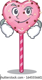 Cool candy heart lollipop mascot character with Smirking face