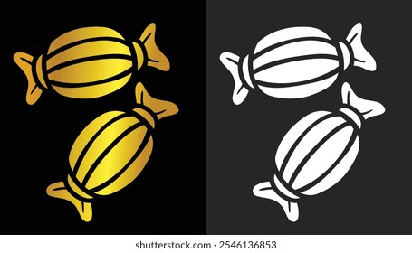 Cool candy logo vector with a combination of white and gold on a beautiful black and gray background
