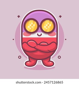 cool capsule medicine character mascot with crossed arms isolated cartoon in flat style design