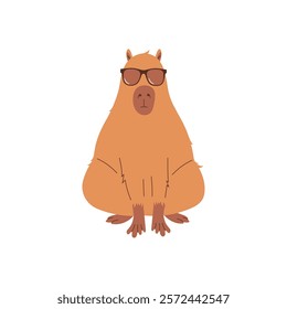 Cool Capybara With Glasses on white background. Holiday capybara illustration. Flat design for birthday cards, posters, flyers. vector