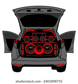 cool car open rear boot with audio speaker car audio subwoofer vector