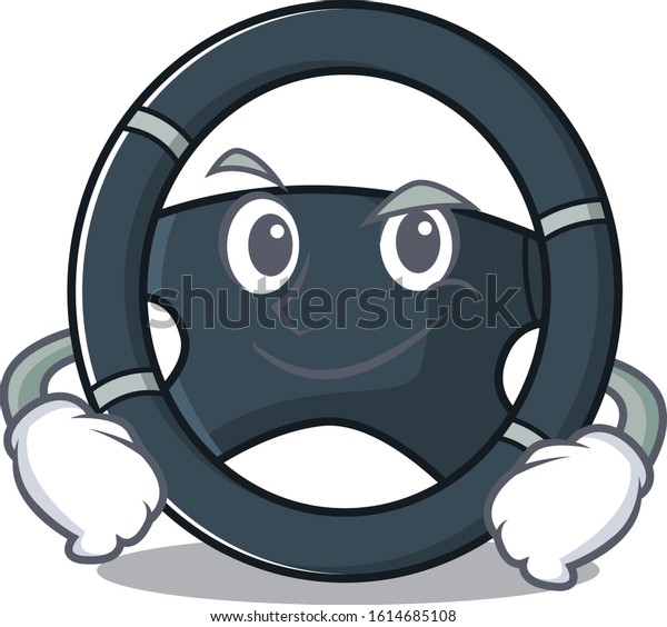 Cool car\
steering mascot character with Smirking\
face