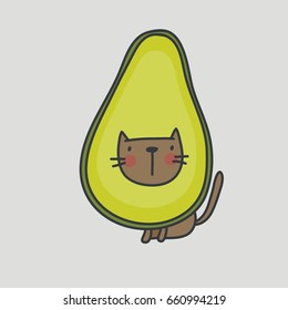 Cool Card With Cute Cat. Avocado Cat